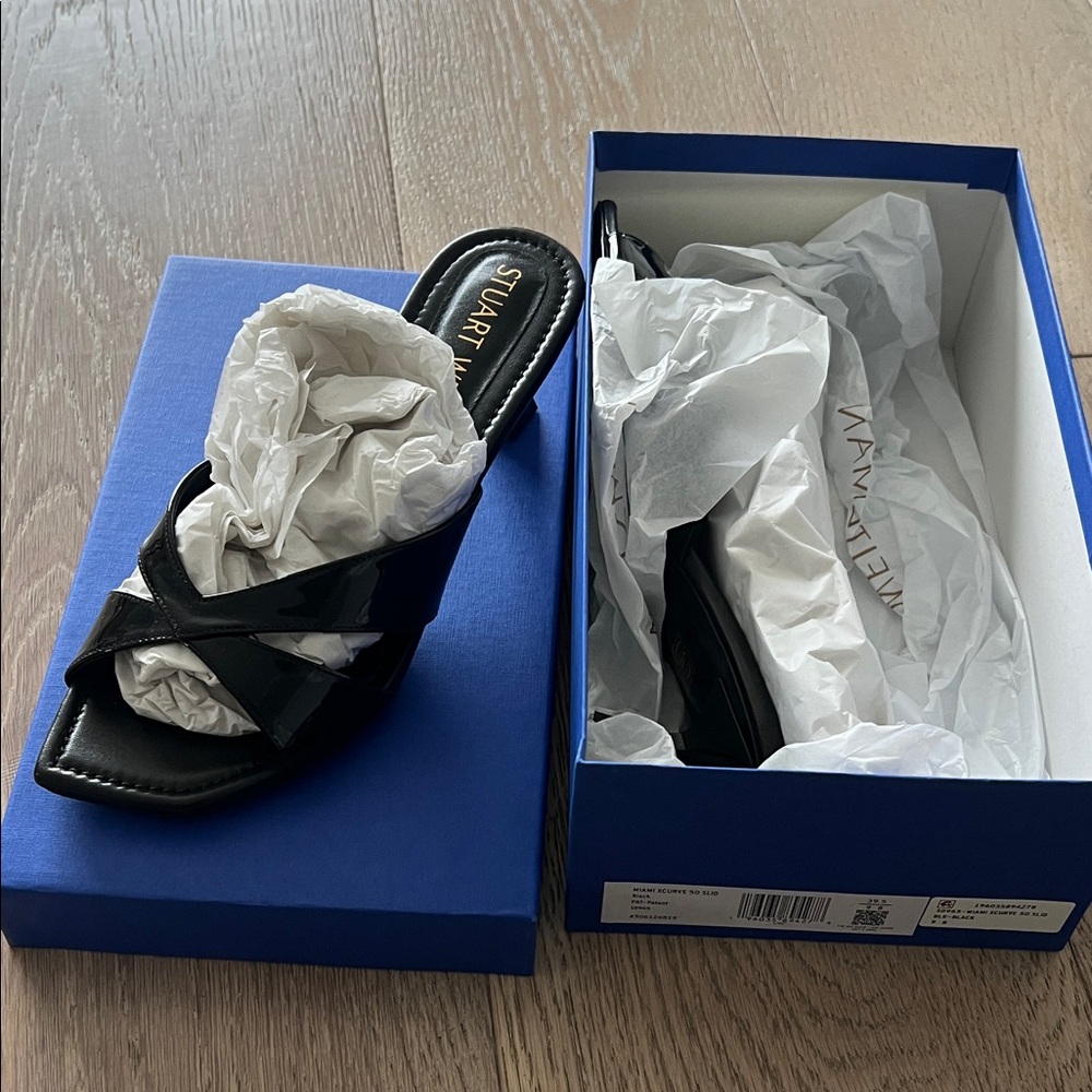 Stuart Weitzman Black Patent Slide Sandals